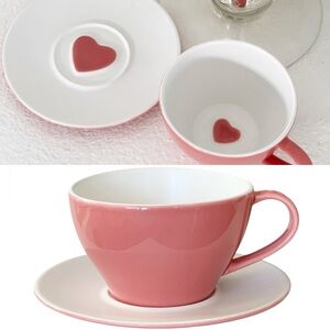 STARBUCKS vintage 2005 Pink Heart Ceramic Teacup and Saucer Set